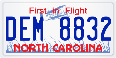 NC license plate DEM8832