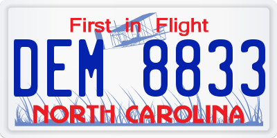 NC license plate DEM8833