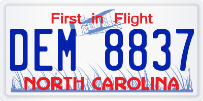 NC license plate DEM8837
