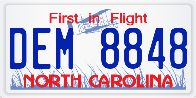NC license plate DEM8848
