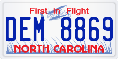 NC license plate DEM8869