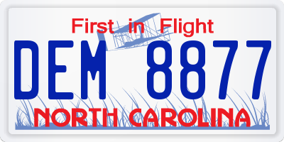 NC license plate DEM8877