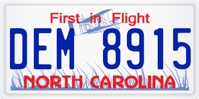 NC license plate DEM8915