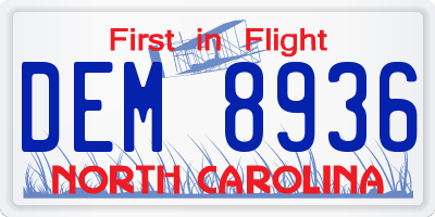 NC license plate DEM8936