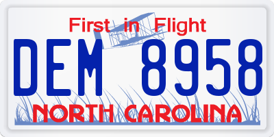 NC license plate DEM8958