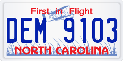 NC license plate DEM9103