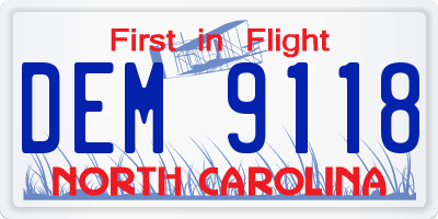 NC license plate DEM9118