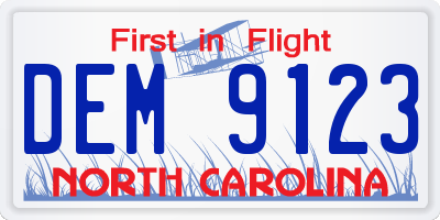 NC license plate DEM9123