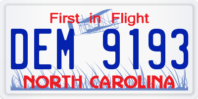 NC license plate DEM9193