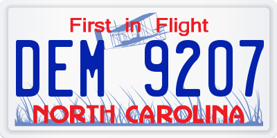 NC license plate DEM9207