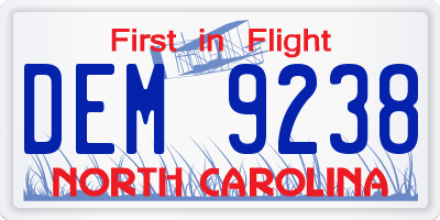 NC license plate DEM9238