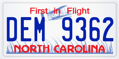 NC license plate DEM9362