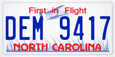 NC license plate DEM9417