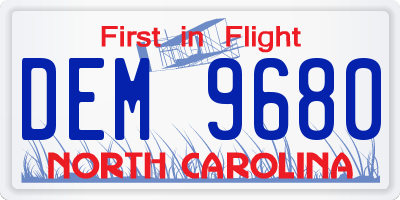 NC license plate DEM9680