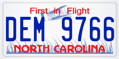 NC license plate DEM9766