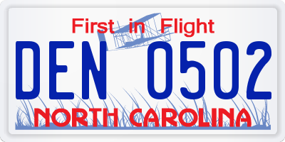 NC license plate DEN0502