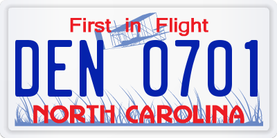 NC license plate DEN0701