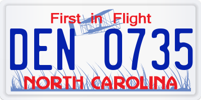 NC license plate DEN0735