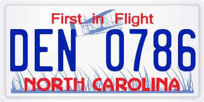 NC license plate DEN0786