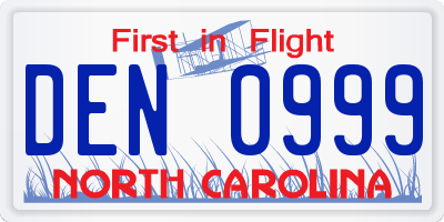 NC license plate DEN0999