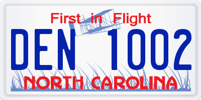 NC license plate DEN1002