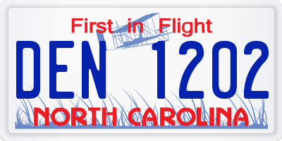 NC license plate DEN1202