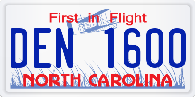 NC license plate DEN1600