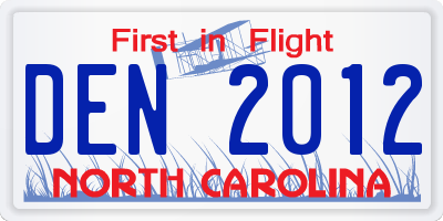 NC license plate DEN2012