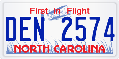 NC license plate DEN2574