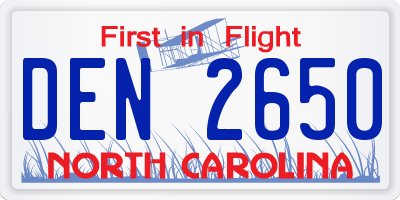NC license plate DEN2650