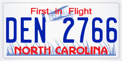 NC license plate DEN2766