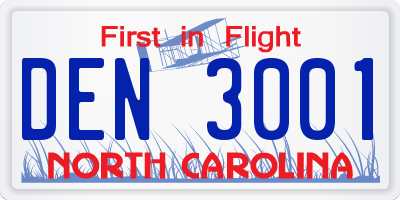 NC license plate DEN3001