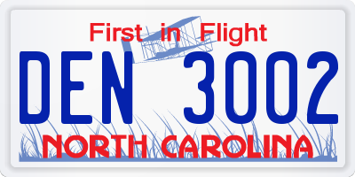 NC license plate DEN3002