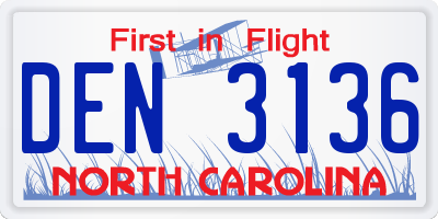 NC license plate DEN3136