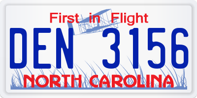 NC license plate DEN3156