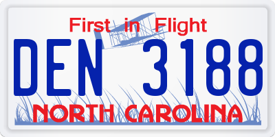 NC license plate DEN3188