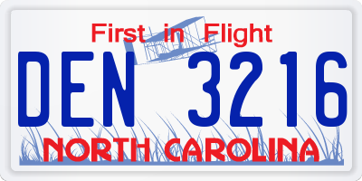 NC license plate DEN3216