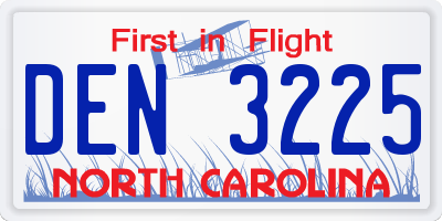 NC license plate DEN3225