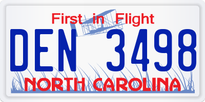 NC license plate DEN3498
