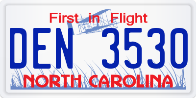 NC license plate DEN3530