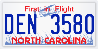 NC license plate DEN3580