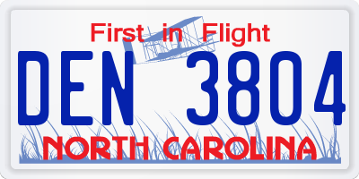 NC license plate DEN3804
