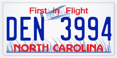 NC license plate DEN3994