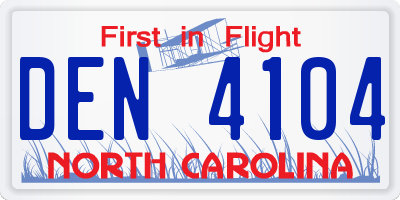 NC license plate DEN4104