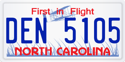 NC license plate DEN5105