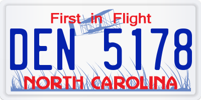 NC license plate DEN5178