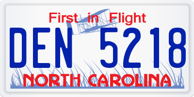 NC license plate DEN5218
