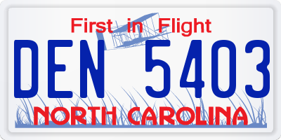 NC license plate DEN5403