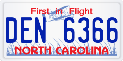 NC license plate DEN6366