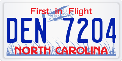 NC license plate DEN7204